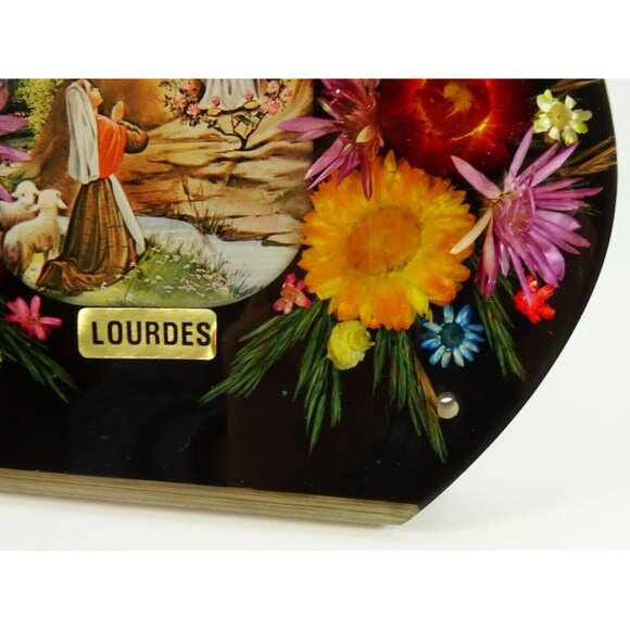 Vintage Our Lady of Lourdes Tabletop Clear Acrylic or Lucite Floral Shrine - Picture 9 of 15
